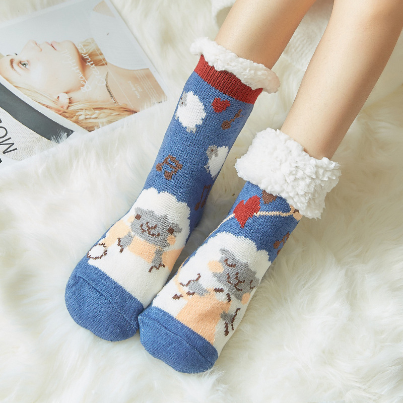 12 Pairs Slipper Socks Floor Carpet Socks Cartoon Socks Adult Home Autumn Winter Warm Socks Plus Thick Velvet Slipper Socks Sleeping Socks